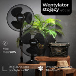 Wentylator MESKO, stojący, śr. 40cm, 90W, czarny