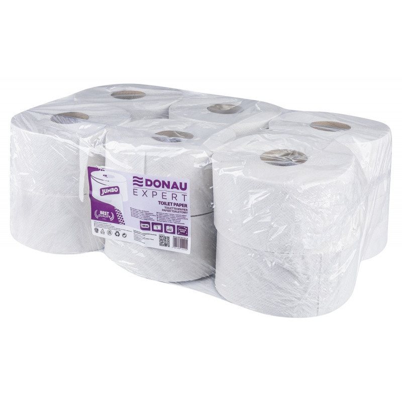 Papier toaletowy makulaturowy DONAU EXPERT Jumbo, 1-warstwowy, 750 listków, 12szt., biały