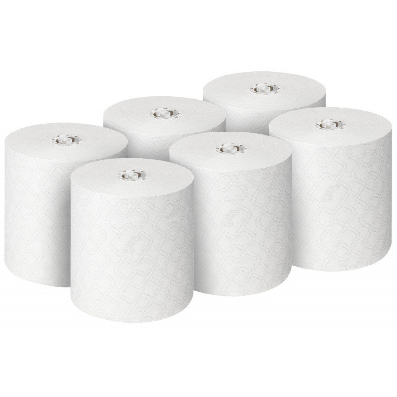 Ręcznik papierowy w roli SCOTT Essential, 1-warstwowy, 350 m, 1400 listków, 6 rolek, biały