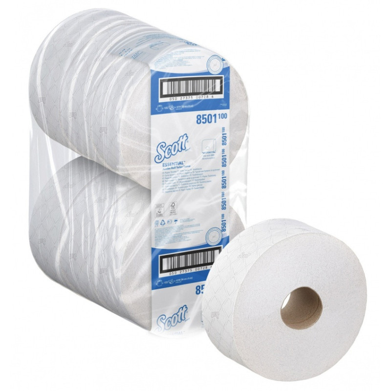 Papier toaletowy Jumbo SCOTT Essential, 2-warstwowy, 6 rolek x 1053 listki, biały