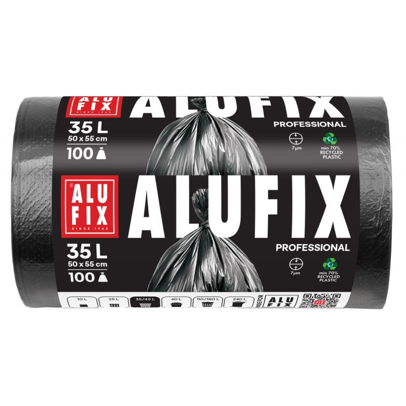 Worki na śmieci ALUFIX Professional, HDPE, 50x55cm, 7 μm, 35l, 100 szt., czarne