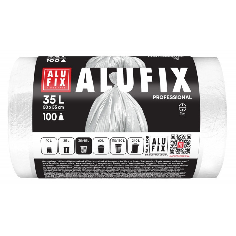 Worki na śmieci ALUFIX Professional, HDPE, 50x55cm, 7 μm, 35l, 100 szt., białe