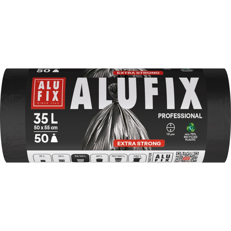 Worki na śmieci ALUFIX Professional, HDPE, 50x55cm, 10 μm, 35l, 50 szt., czarne