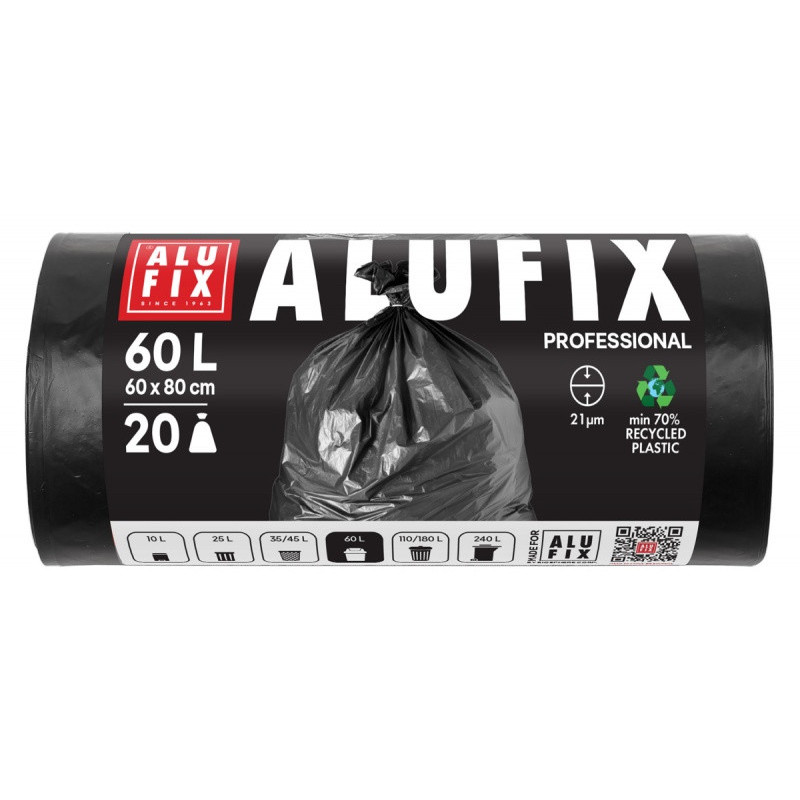Worki na śmieci ALUFIX Professional, LDPE, 60x80cm, 21 μm, 60l, 20 szt., czarne