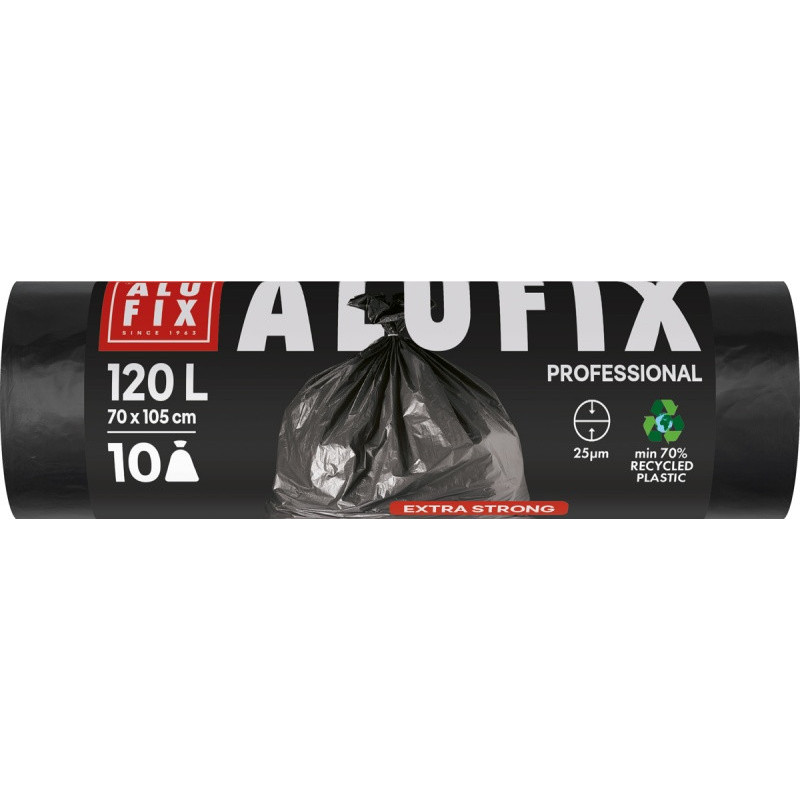 Worki na śmieci ALUFIX Professional, LDPE, 70x105cm, 25 μm, 120l, 10 szt., czarne