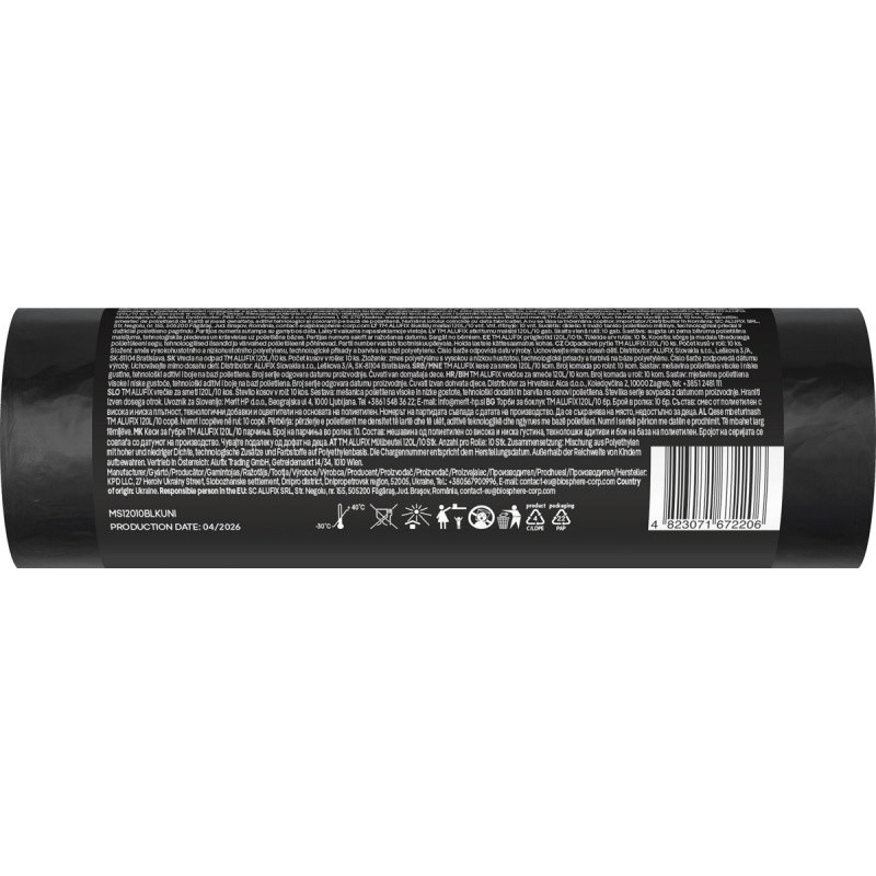 Worki na śmieci ALUFIX Professional, LDPE, 70x105cm, 25 μm, 120l, 10 szt., czarne