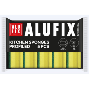 Gąbki kuchenne ALUFIX Professional, profilowane długie, 145x60x45mm, 5 szt., żółte