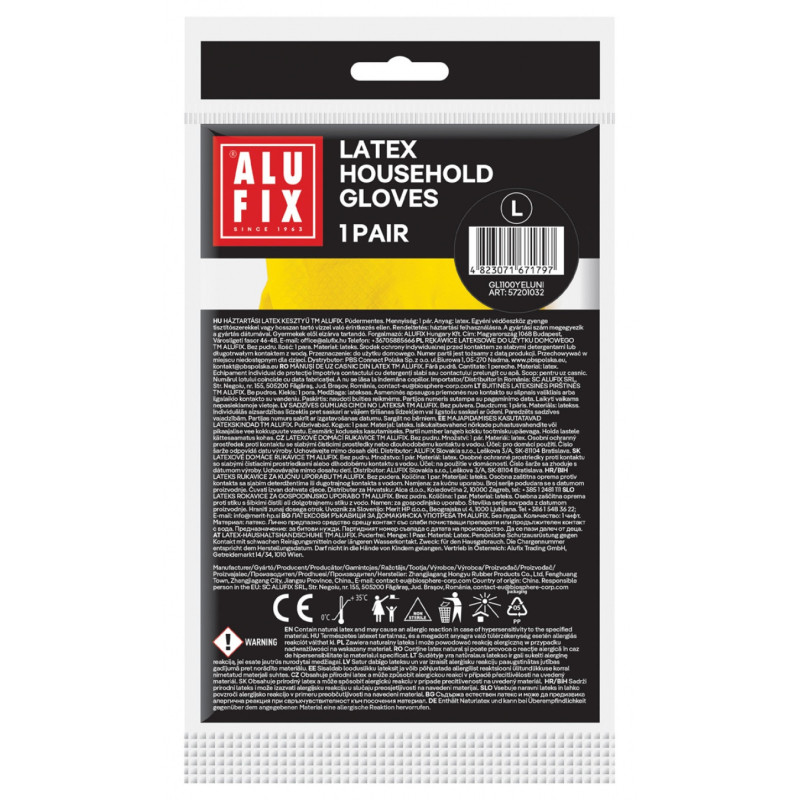 Rękawiczki domowe lateksowe ALUFIX Professional, 30g, rozmiar L, żółte