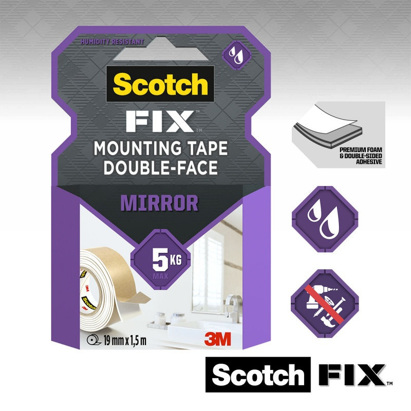 Taśma montażowa dwustronna SCOTCH-FIX Mirror (4496W-1950-P), 19mmx5m, biała
