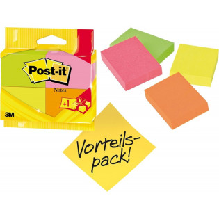 Karteczki samoprzylepne POST-IT®, 38x51mm, 3x100 kartek + 1 bloczek, mix kolorów
