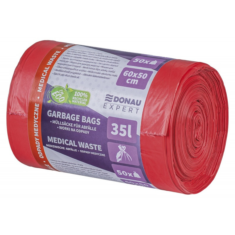 Worki na odpady medyczne DONAU EXPERT, LDPE, 35l, 50 szt., czerwone