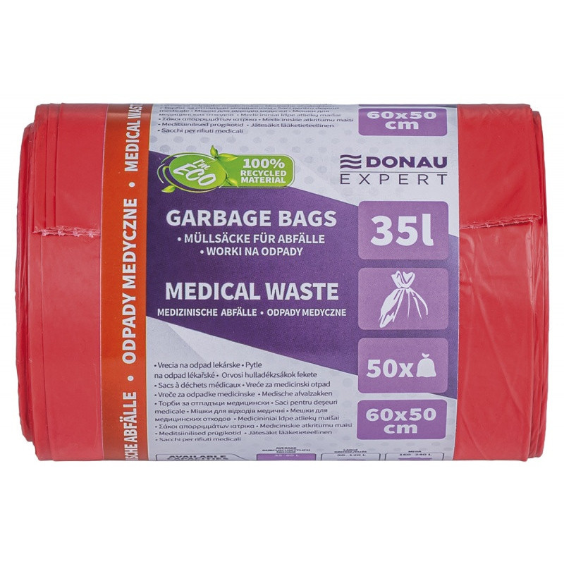 Worki na odpady medyczne DONAU EXPERT, LDPE, 35l, 50 szt., czerwone