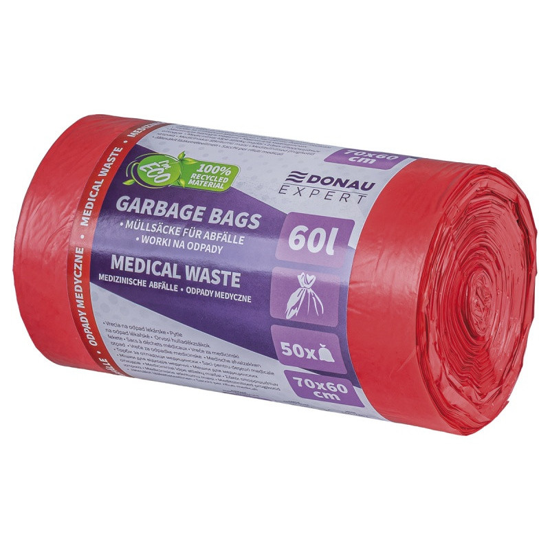 Worki na odpady medyczne DONAU EXPERT, LDPE, 60l, 50 szt., czerwone