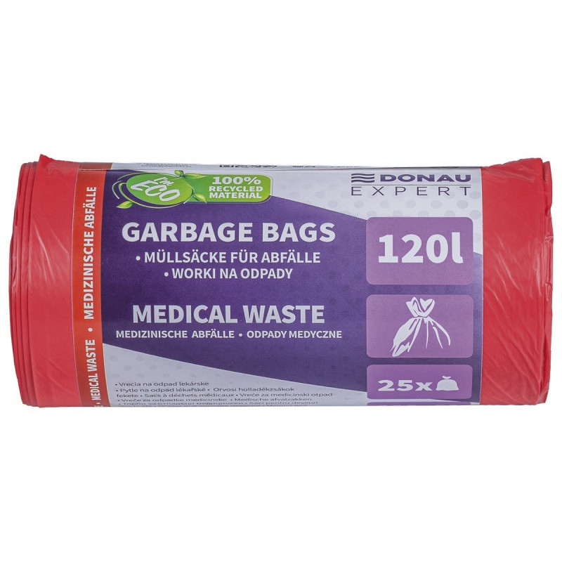 Worki na odpady medyczne DONAU EXPERT, LDPE, 120l, 25 szt., czerwone