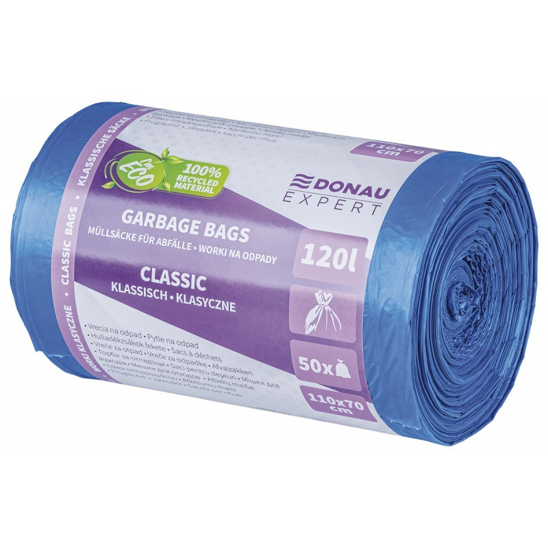 Worki na odpady DONAU EXPERT, klasyczne, LDPE, 120l, 50 szt., niebieskie