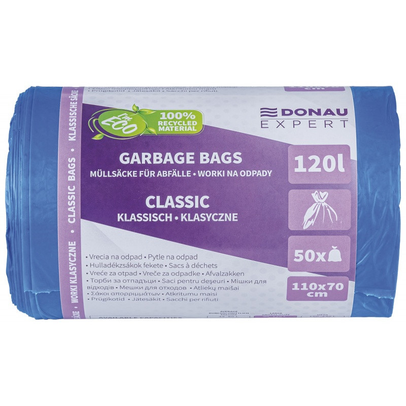 Worki na odpady DONAU EXPERT, klasyczne, LDPE, 120l, 50 szt., niebieskie