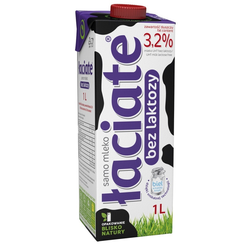 Mleko ŁACIATE, bez laktozy 3,2%, 1 l, krótki termin ważności
