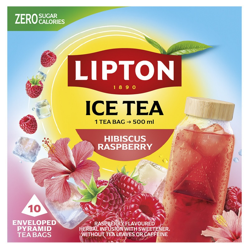Herbata LIPTON, do parzenia na zimno, malina i hibiskus, 10 torebek