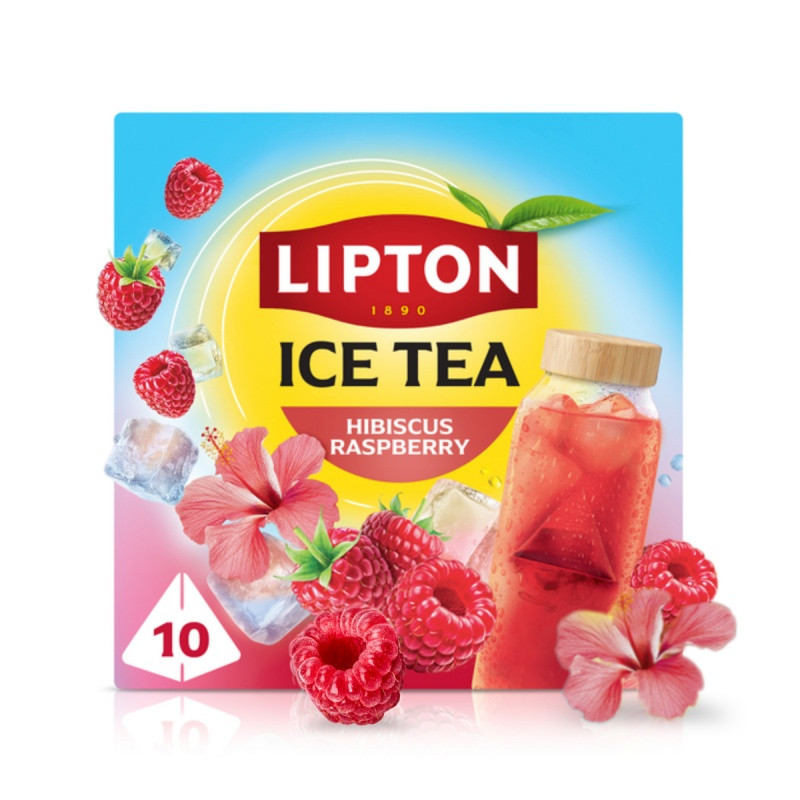 Herbata LIPTON, do parzenia na zimno, malina i hibiskus, 10 torebek