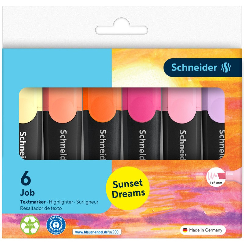 Zakreślacz SCHNEIDER Job Sunset Dreams, 1-5 mm, 6 szt., w etui, mix kolorów