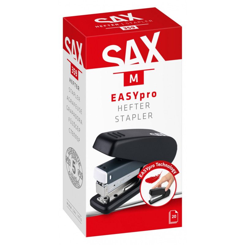 Zszywacz SAX 359 EasyPro M, zszywa do 20 kartek, 24/6, 26/6, czarny