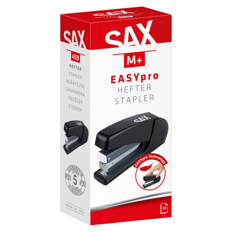Zszywacz SAX 459 EasyPro M+, zszywa do 25 kartek, 24/6, 26/6, czarny