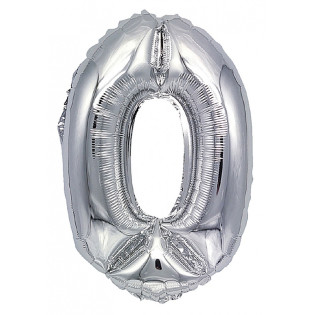 Balon foliowy PARTY GO, cyfra 0, 80cm, srebrny