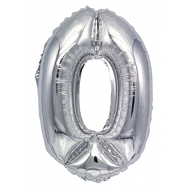 Balon foliowy PARTY GO, cyfra 0, 80cm, srebrny