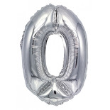Balon foliowy PARTY GO, cyfra 0, 80cm, srebrny