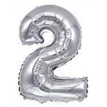 Balon foliowy PARTY GO, cyfra 2, 80cm, srebrny