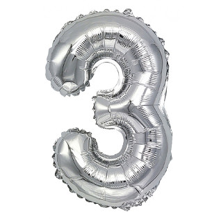 Balon foliowy PARTY GO, cyfra 3, 80cm, srebrny