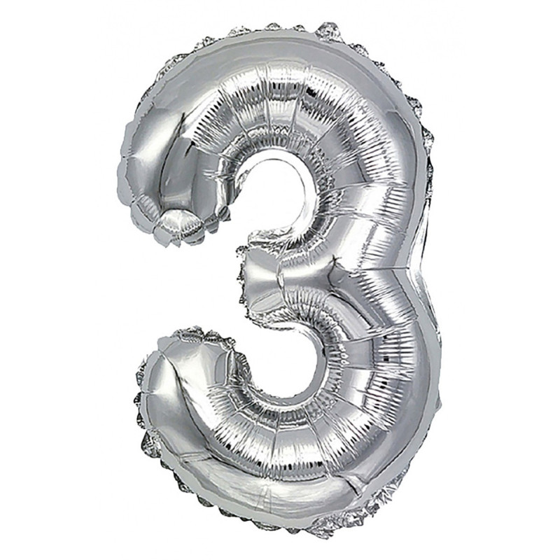 Balon foliowy PARTY GO, cyfra 3, 80cm, srebrny