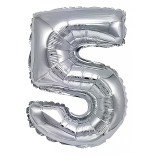 Balon foliowy PARTY GO, cyfra 5, 80cm, srebrny