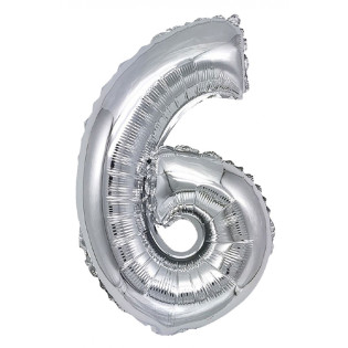 Balon foliowy PARTY GO, cyfra 6, 80cm, srebrny