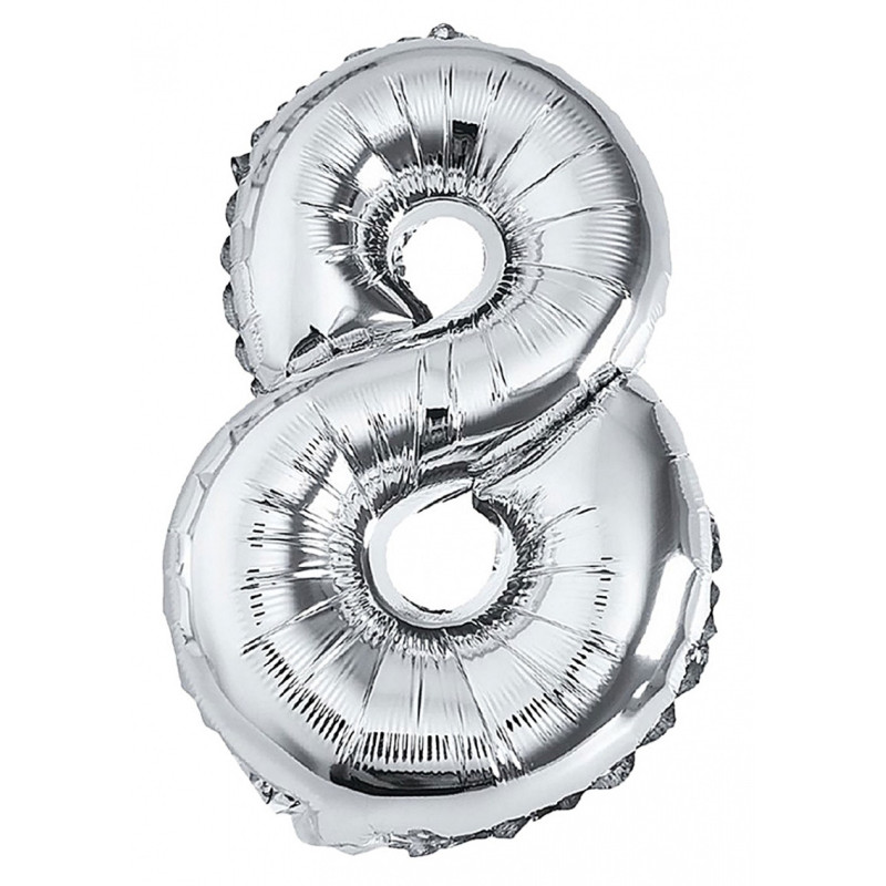 Balon foliowy PARTY GO, cyfra 8, 80cm, srebrny