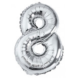 Balon foliowy PARTY GO, cyfra 8, 80cm, srebrny