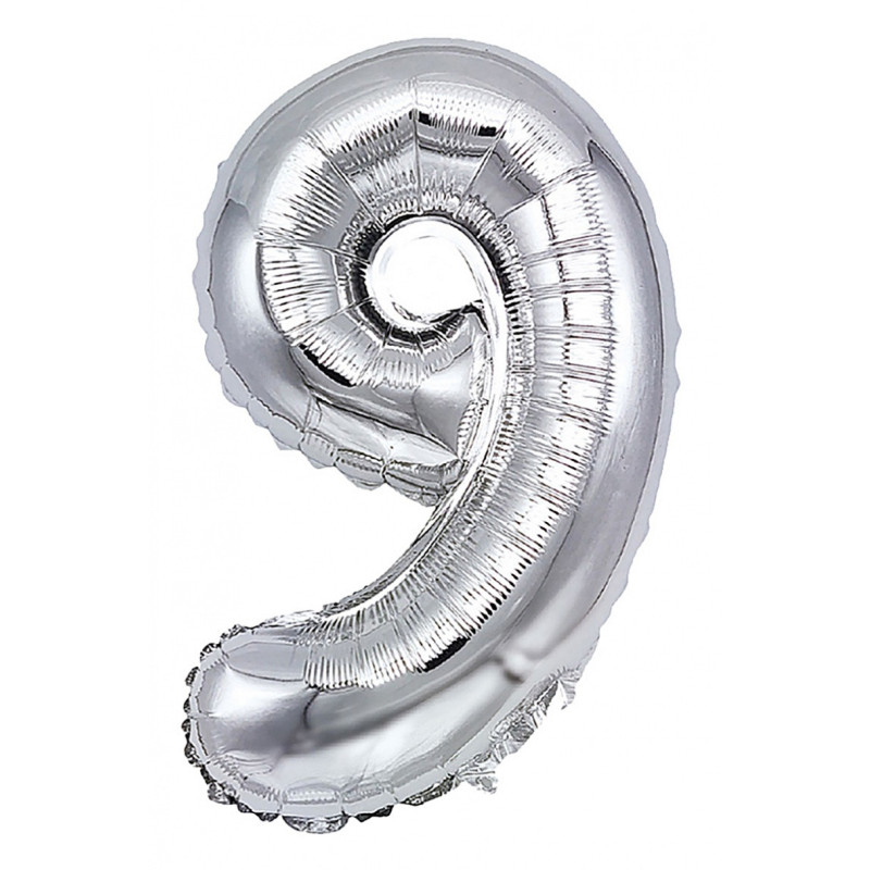 Balon foliowy PARTY GO, cyfra 9, 80cm, srebrny
