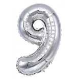 Balon foliowy PARTY GO, cyfra 9, 80cm, srebrny