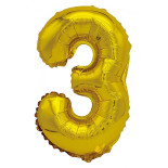 Balon foliowy PARTY GO, cyfra 3, 80cm, złoty