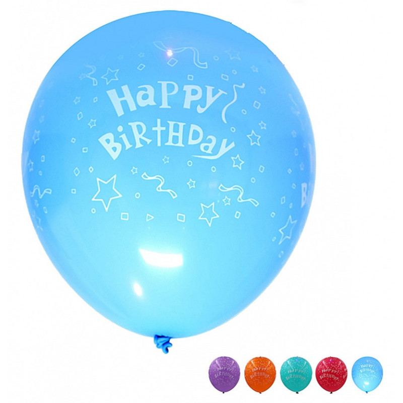 Zestaw balonów PARTY GO Happy Birthday, świecące, 30cm, 5 szt., mix kolorów