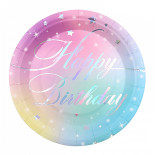 Talerz papierowy PARTY GO Happy Birthday, 18cm, 8 szt., mix kolorów