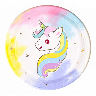 Talerz papierowy PARTY GO Unicorn, 18cm, 8 szt., mix kolorów