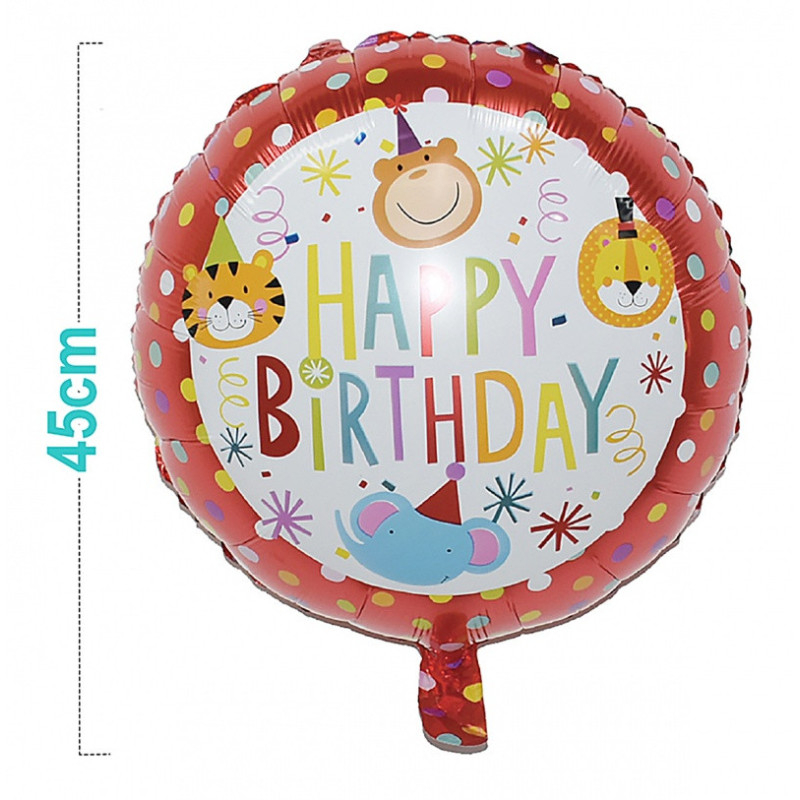 Balon PARTY GO Happy Birthday, animal, 45cm, 1 szt., mix kolorów