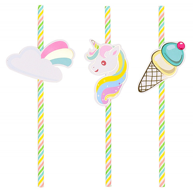 Słomki PARTY GO Unicorn, 19,5cm, 6 szt., różowe