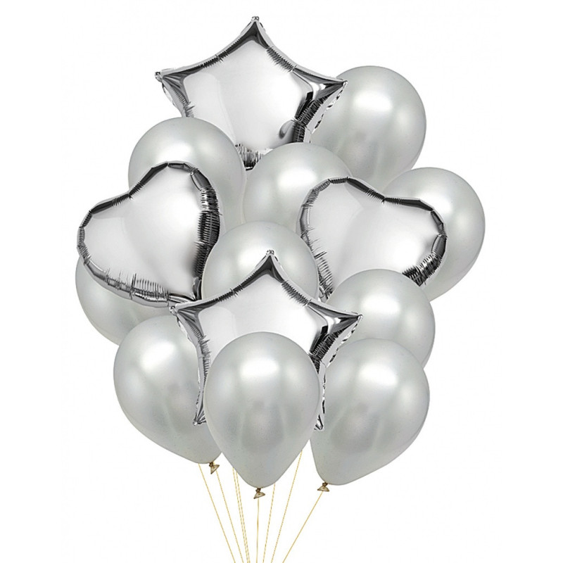 Zestaw balonów PARTY GO, 25-45cm, 14 szt., srebrne