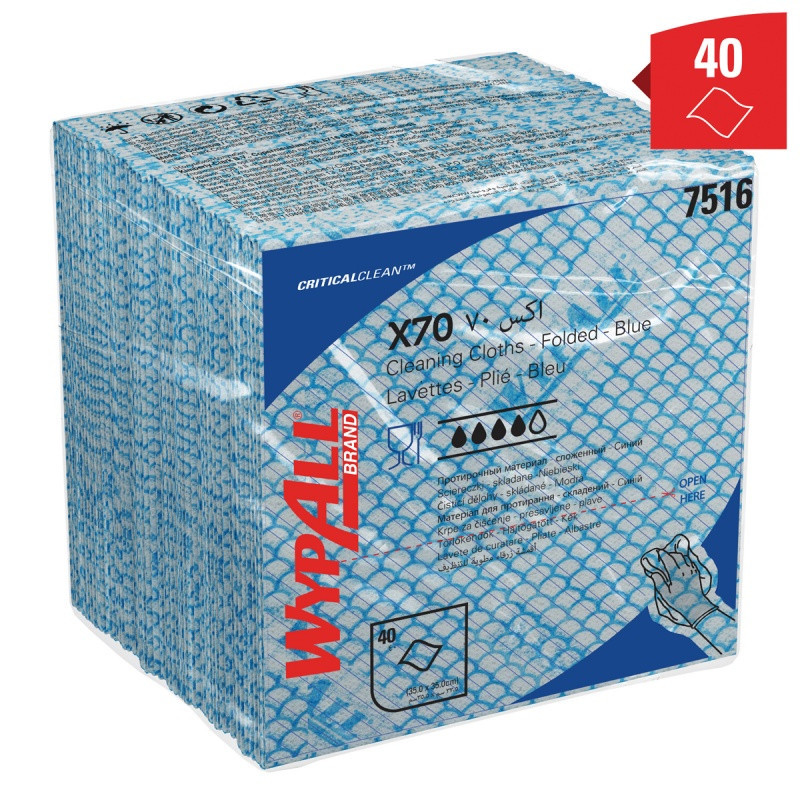 Czyściwo składane WYPALL X70 Critical Clean, włókninowe, 35x35cm, 40 szt., niebieskie