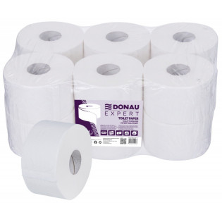 Papier toaletowy celulozowy DONAU EXPERT Jumbo, 2-warstwowy, 500 listków, 12szt., biały
