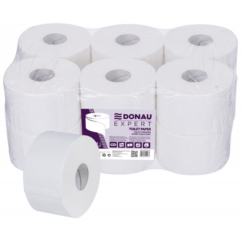 Papier toaletowy celulozowy DONAU EXPERT Jumbo, 2-warstwowy, 500 listków, 12szt., biały