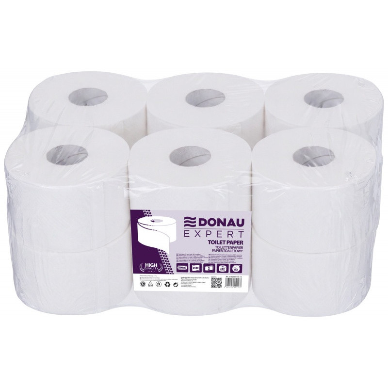 Papier toaletowy celulozowy DONAU EXPERT Jumbo, 2-warstwowy, 500 listków, 12szt., biały