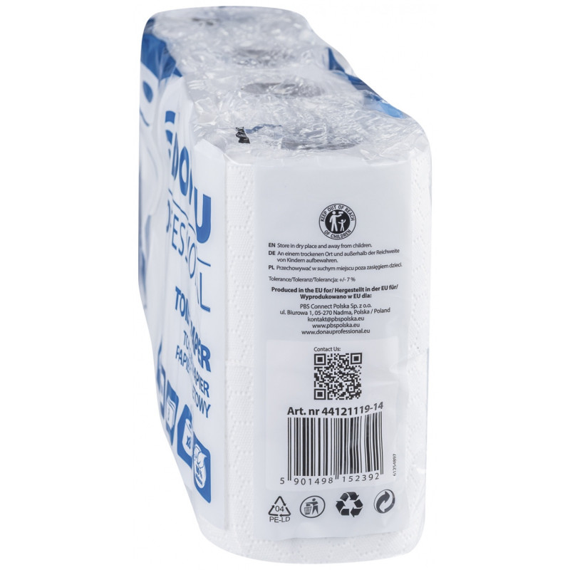 Papier toaletowy celulozowy DONAU PROFESSIONAL, 3-warstwowy, 150 listków, 8szt., biały